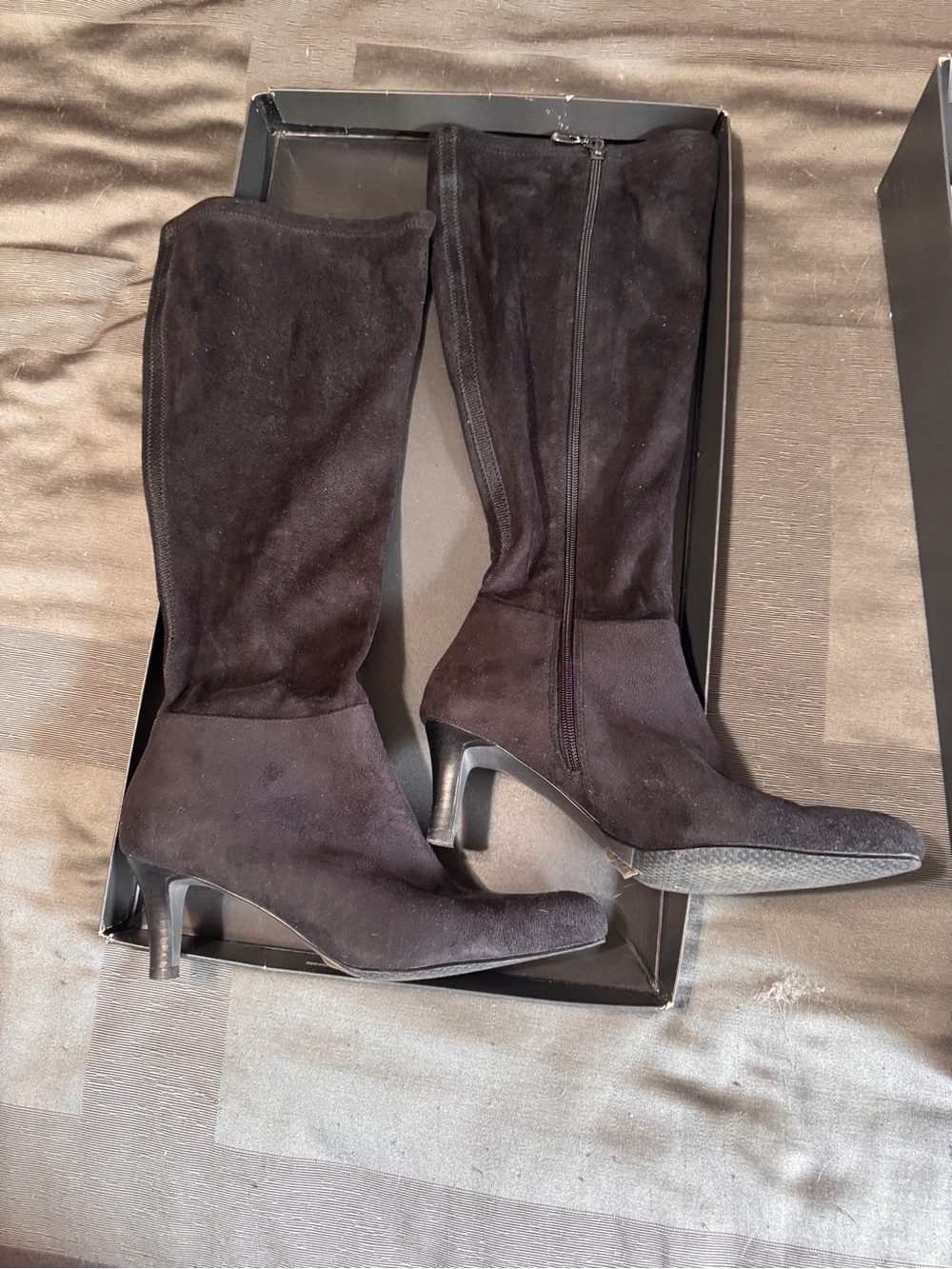 Tahari Black Knee-High Suede Heeled Boots